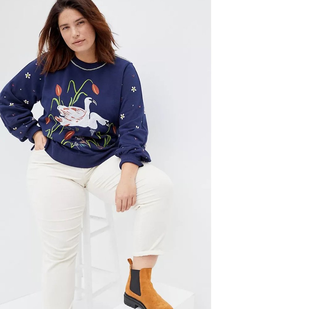 Anthropologie Swan Lake Embroidered SweatshiRT - Picture 2 of 9